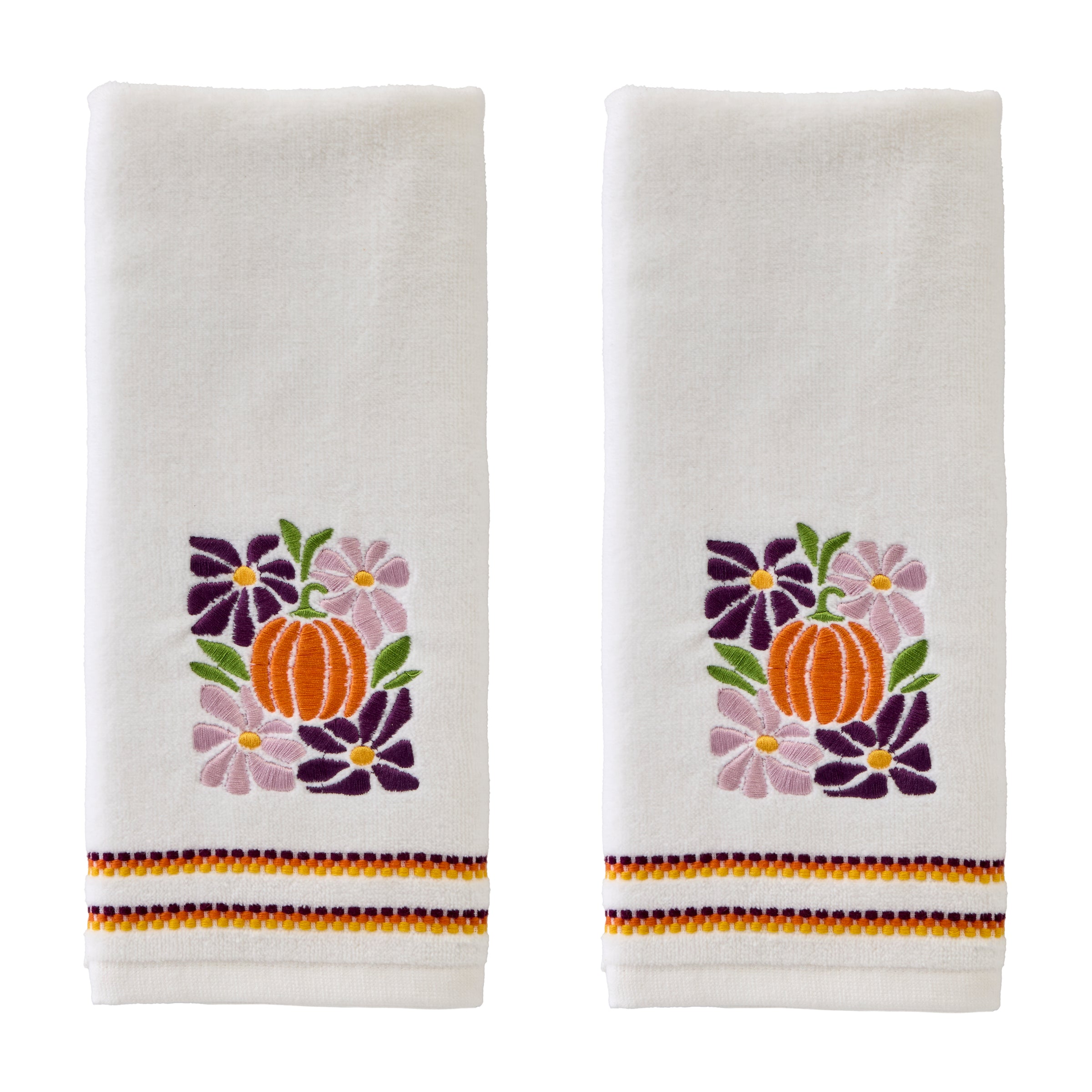 Pumpkin Floral 2-Piece Hand Towel Set, White