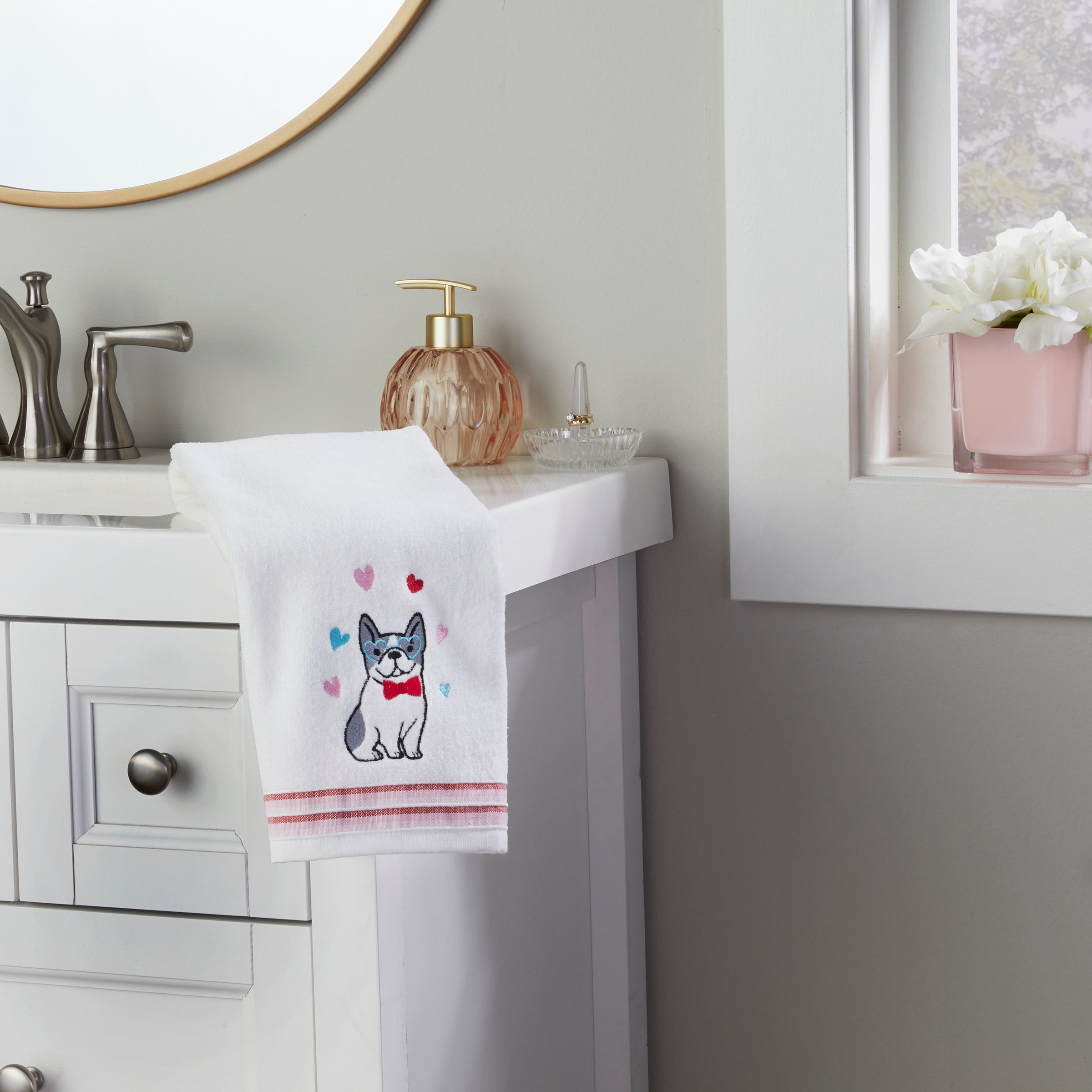Puppy Love 2-Piece Hand Towel Set, White
