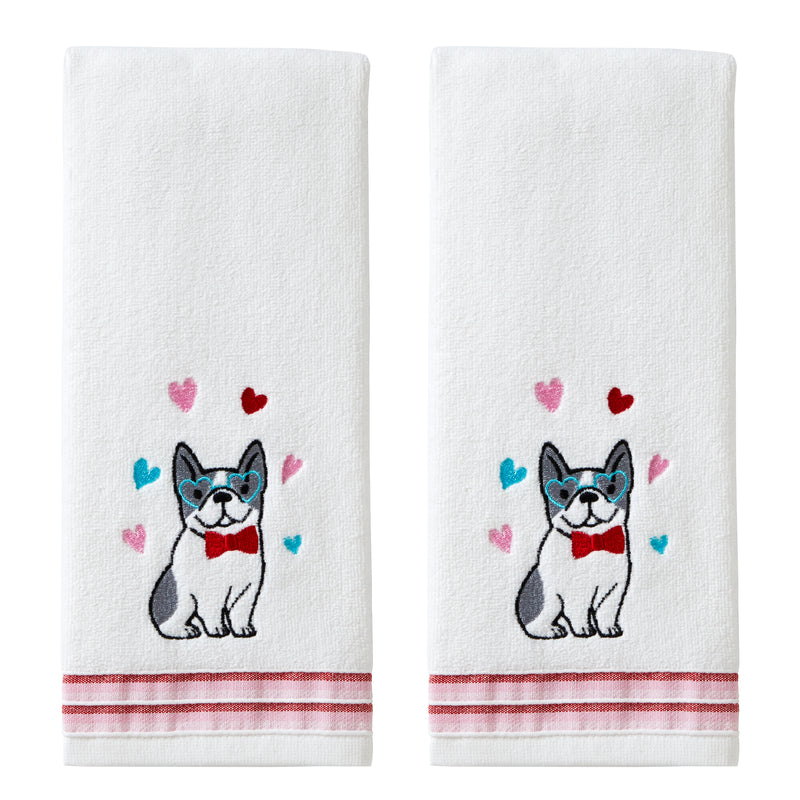 Puppy Love 2-Piece Hand Towel Set, White
