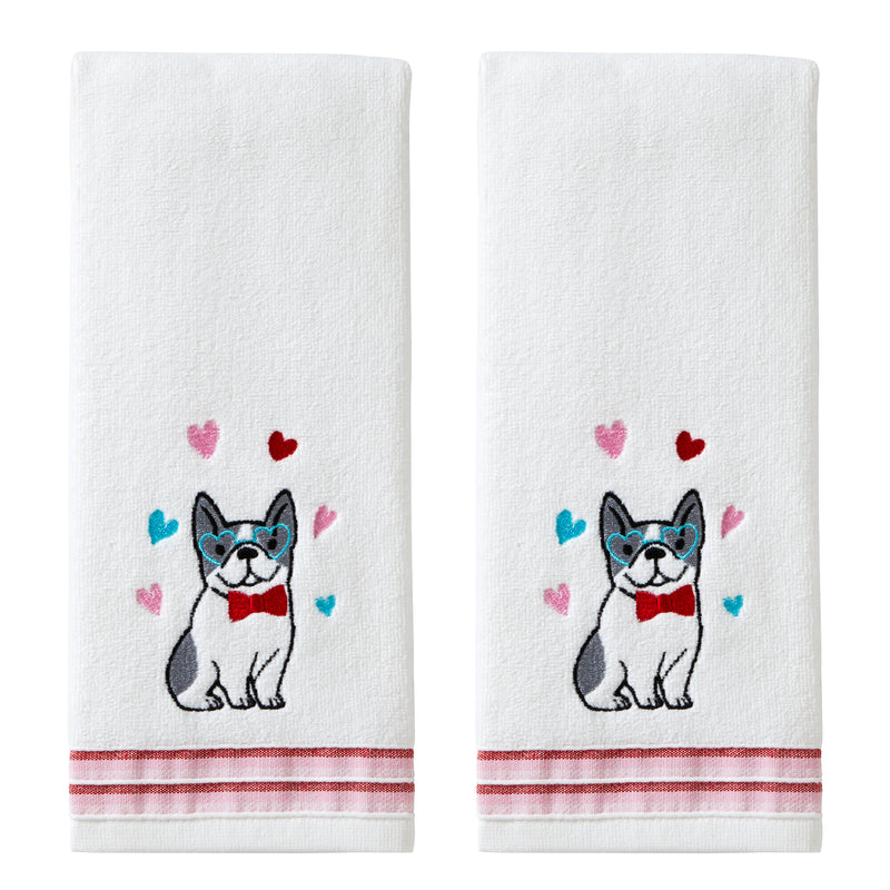 Puppy Love 2-Piece Hand Towel Set, White