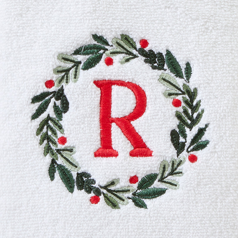 Wreath Monogram “R" 2-Piece Hand Towel Set, White