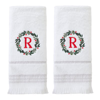 Wreath Monogram “R" 2-Piece Hand Towel Set, White