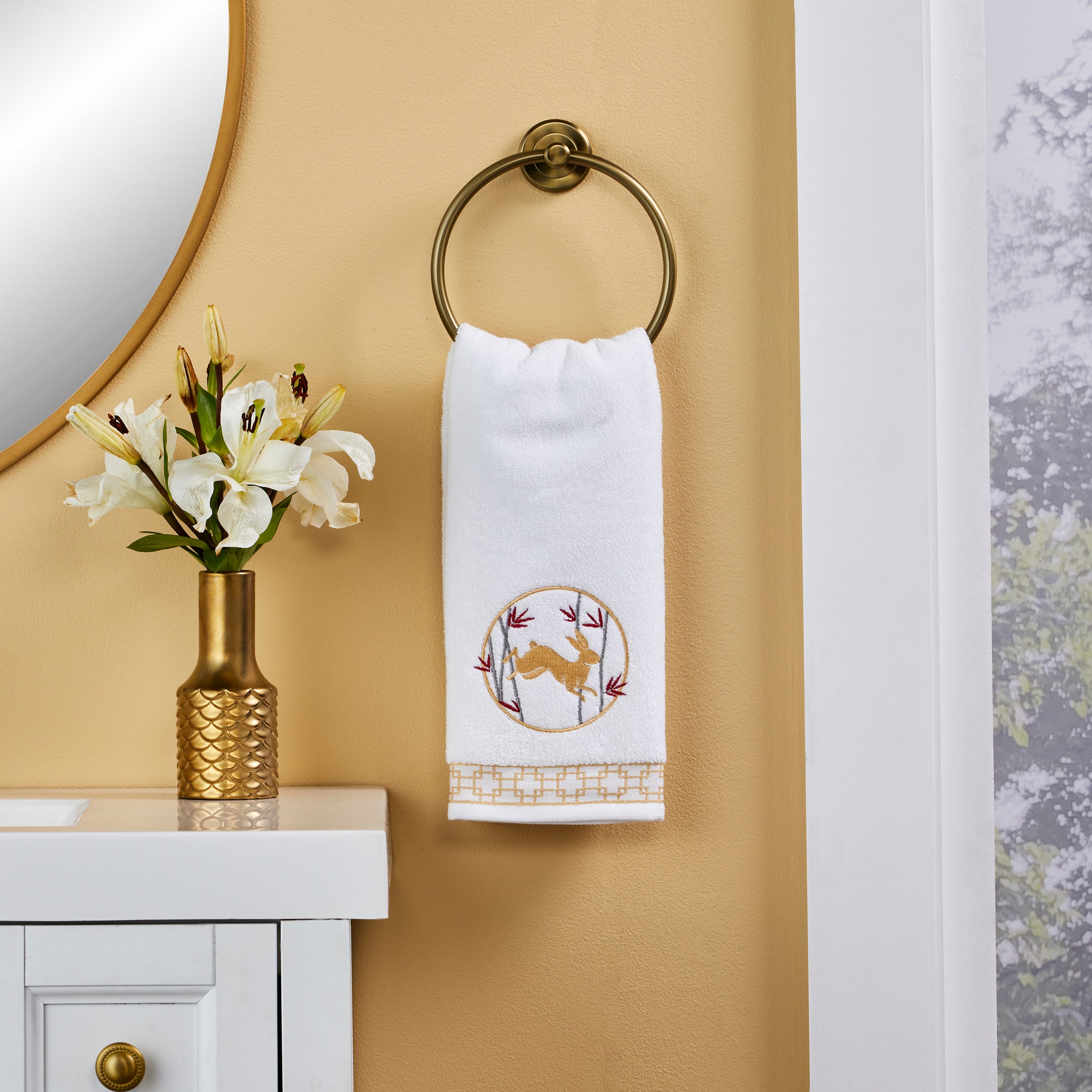 Vern Yip by SKL Home, Zodiac Rabbit 2-Piece Hand Towel Set, White
