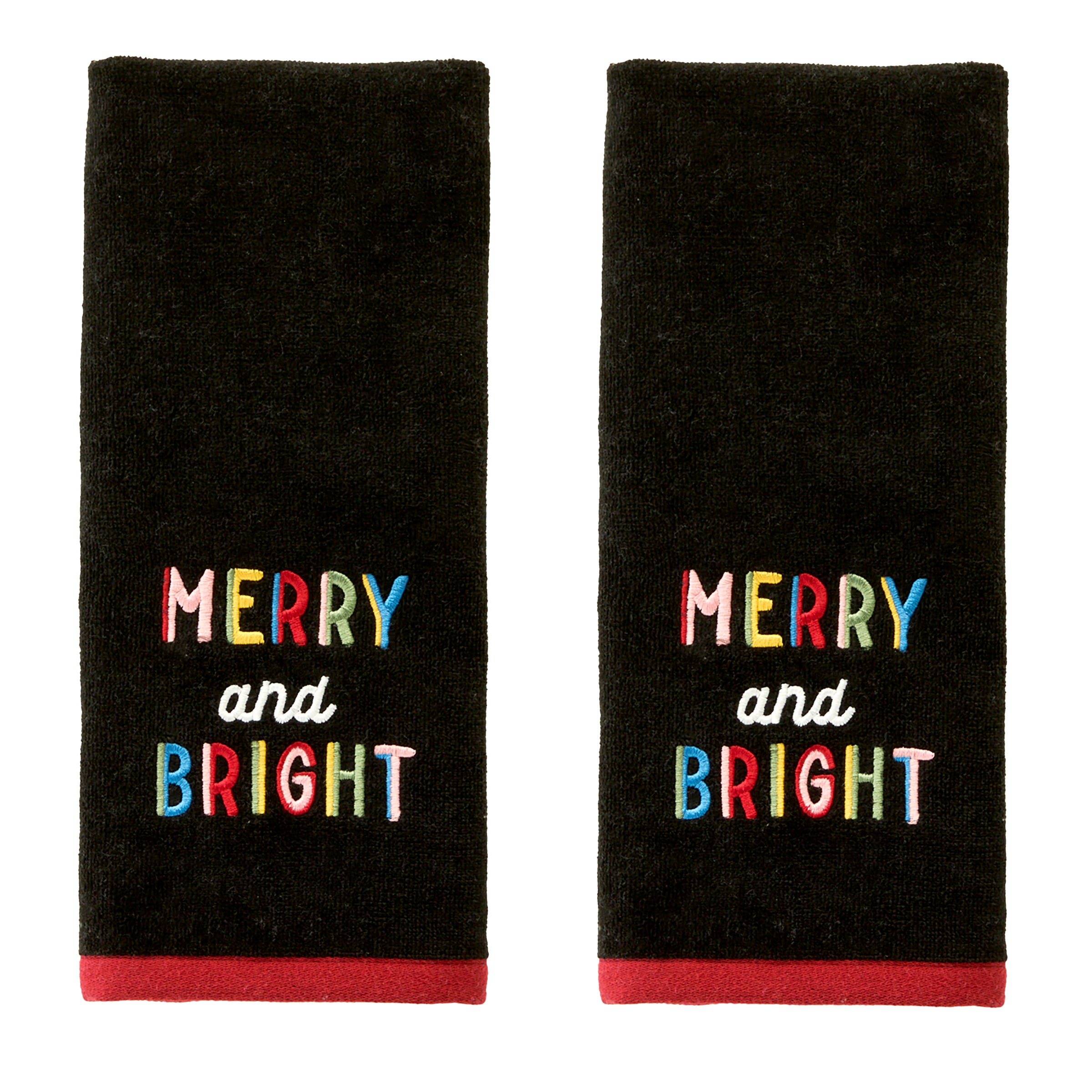 Rainbow Merry 2-Piece Hand Towel Set, Black