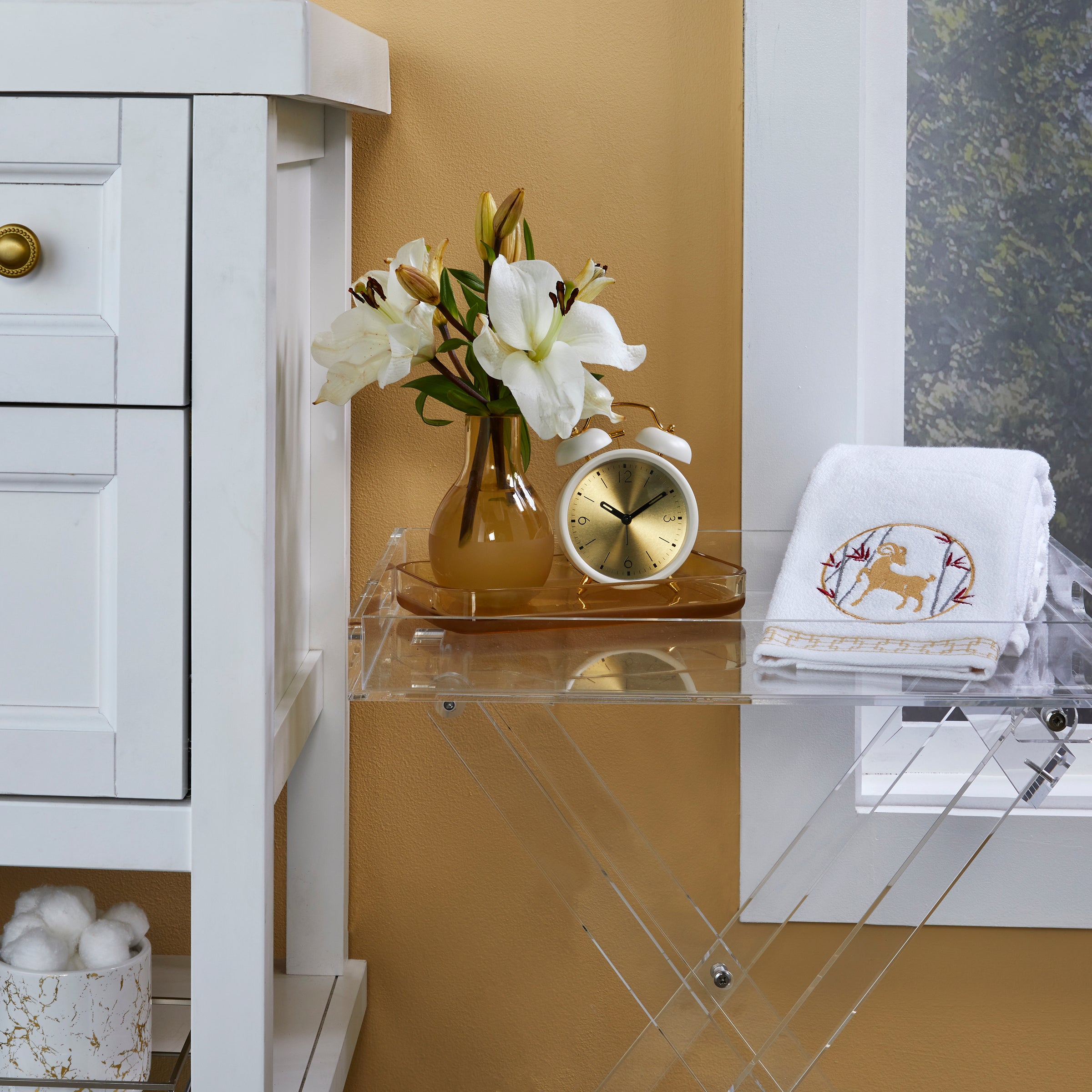 Vern Yip by SKL Home, Zodiac Ram 2-Piece Hand Towel Set, White