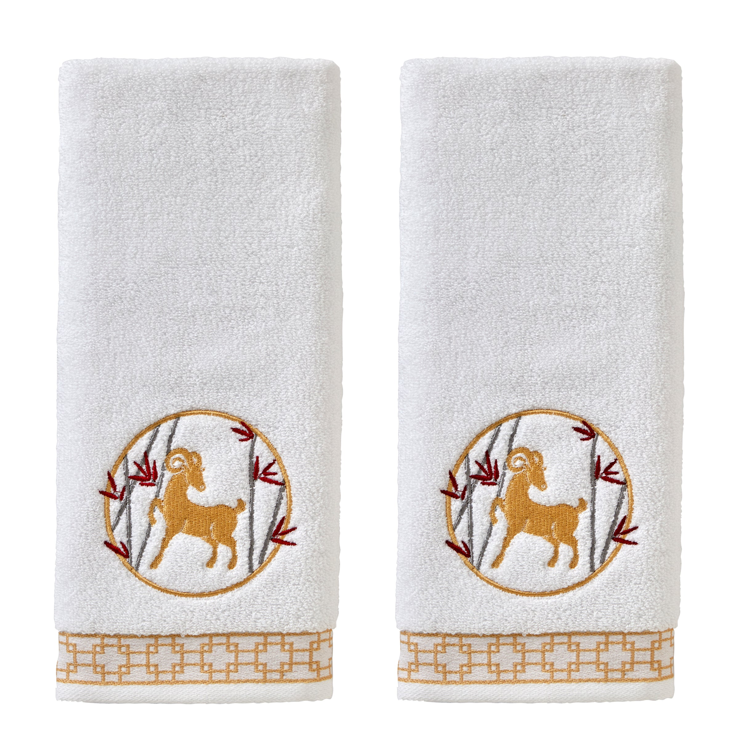 Vern Yip by SKL Home, Zodiac Ram 2-Piece Hand Towel Set, White