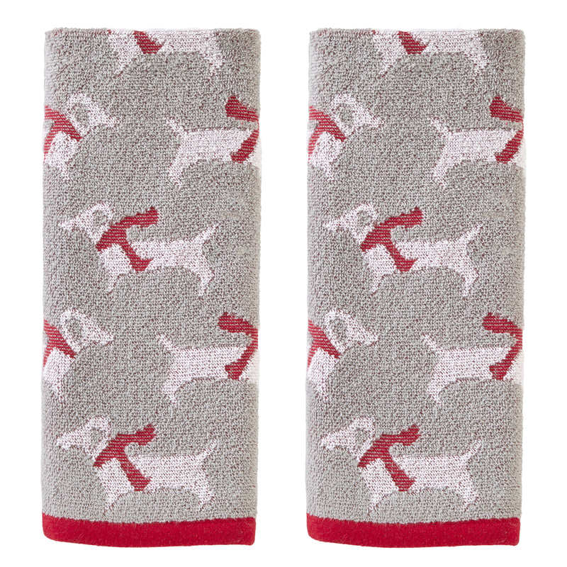 Red Scarf Dachshunds Jacquard 2-Piece Hand Towel Set, Gray