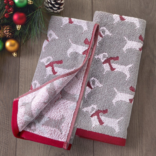 Red Scarf Dachshunds Jacquard 2-Piece Hand Towel Set, Gray