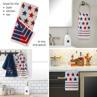 Red White & Stars Jacquard 2-Piece Hand Towel Set, Multi