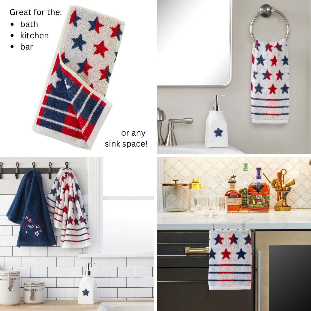 Red White & Stars Jacquard 2-Piece Hand Towel Set, Multi