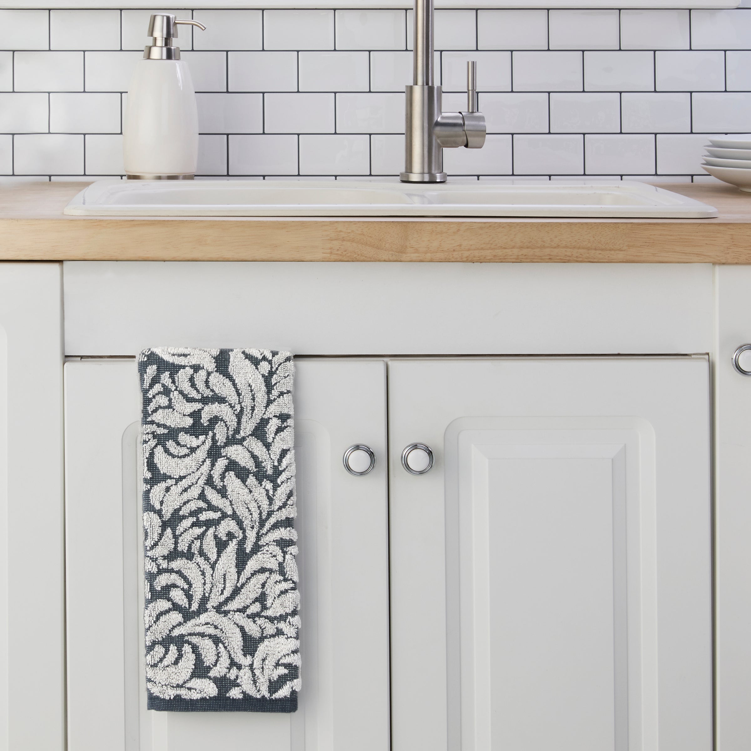 Renan Turkish Cotton Jacquard 2-Piece Hand Towel Set, Blue/Oxford