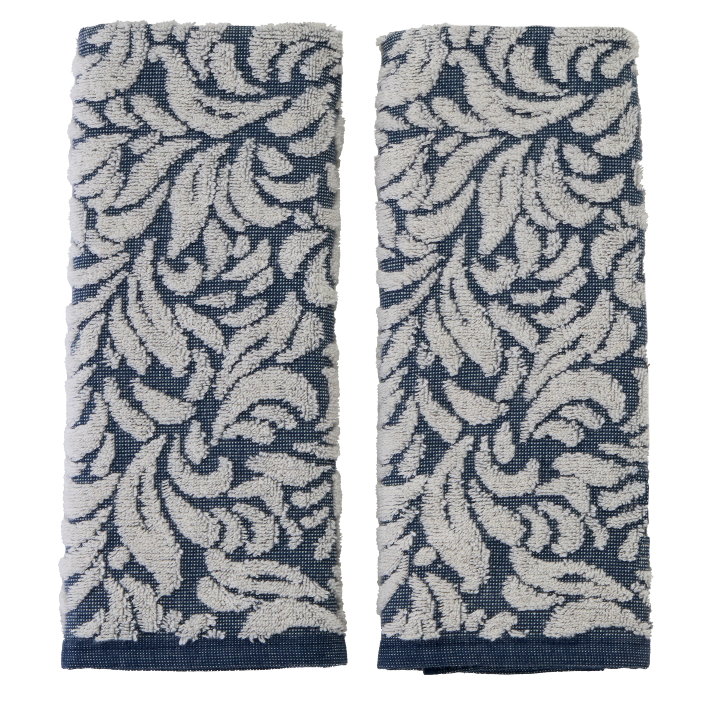 Renan Turkish Cotton Jacquard 2-Piece Hand Towel Set, Blue/Oxford