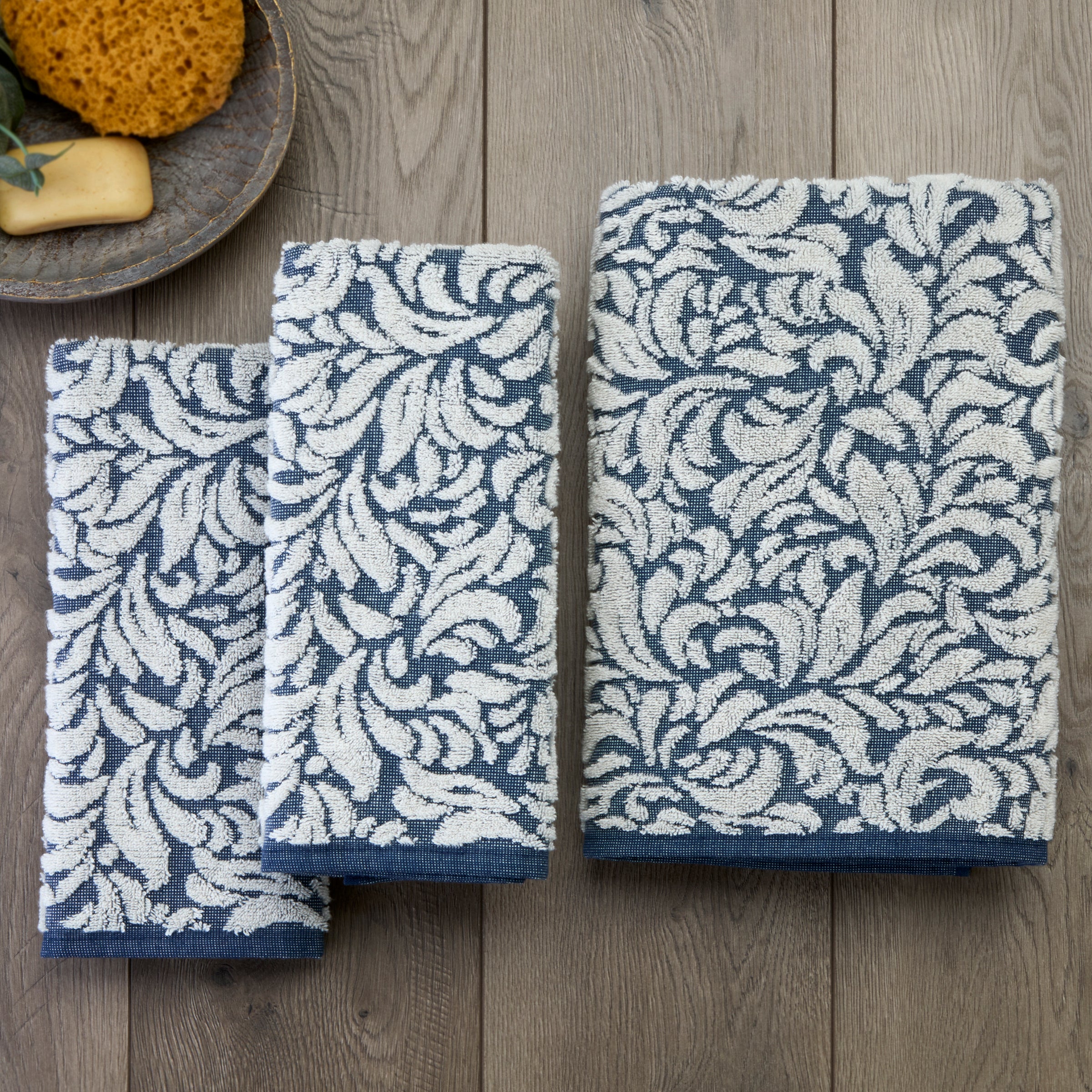 Renan Turkish Cotton Jacquard 2-Piece Hand Towel Set, Blue/Oxford