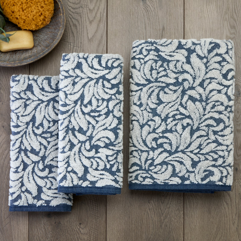 Renan Turkish Cotton Jacquard 2-Piece Hand Towel Set, Blue/Oxford