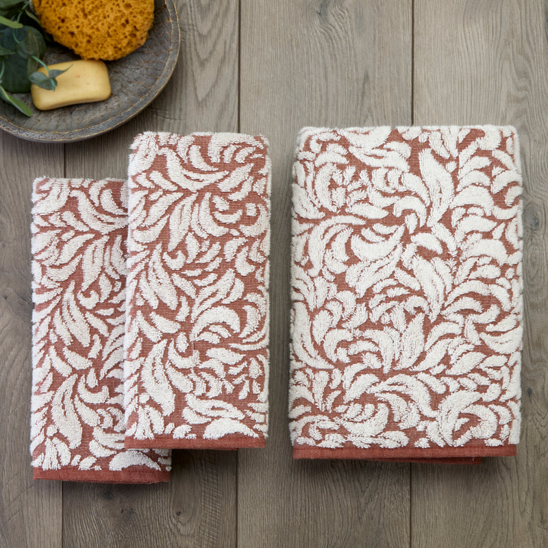 Renan Turkish Cotton Jacquard 2-Piece Hand Towel Set, Clay/Oxford