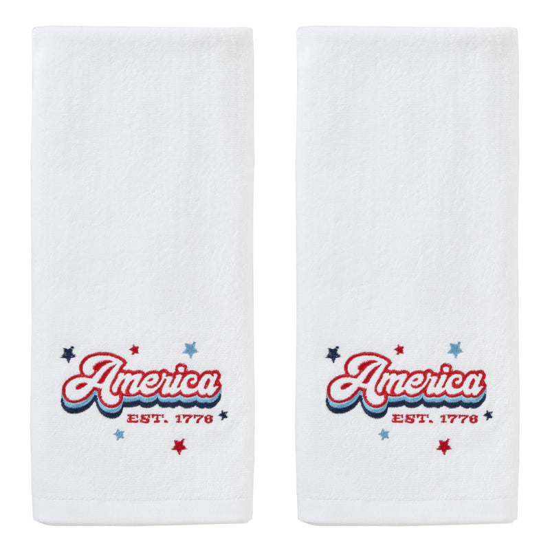 Retro America 2-Piece Hand Towel Set, White