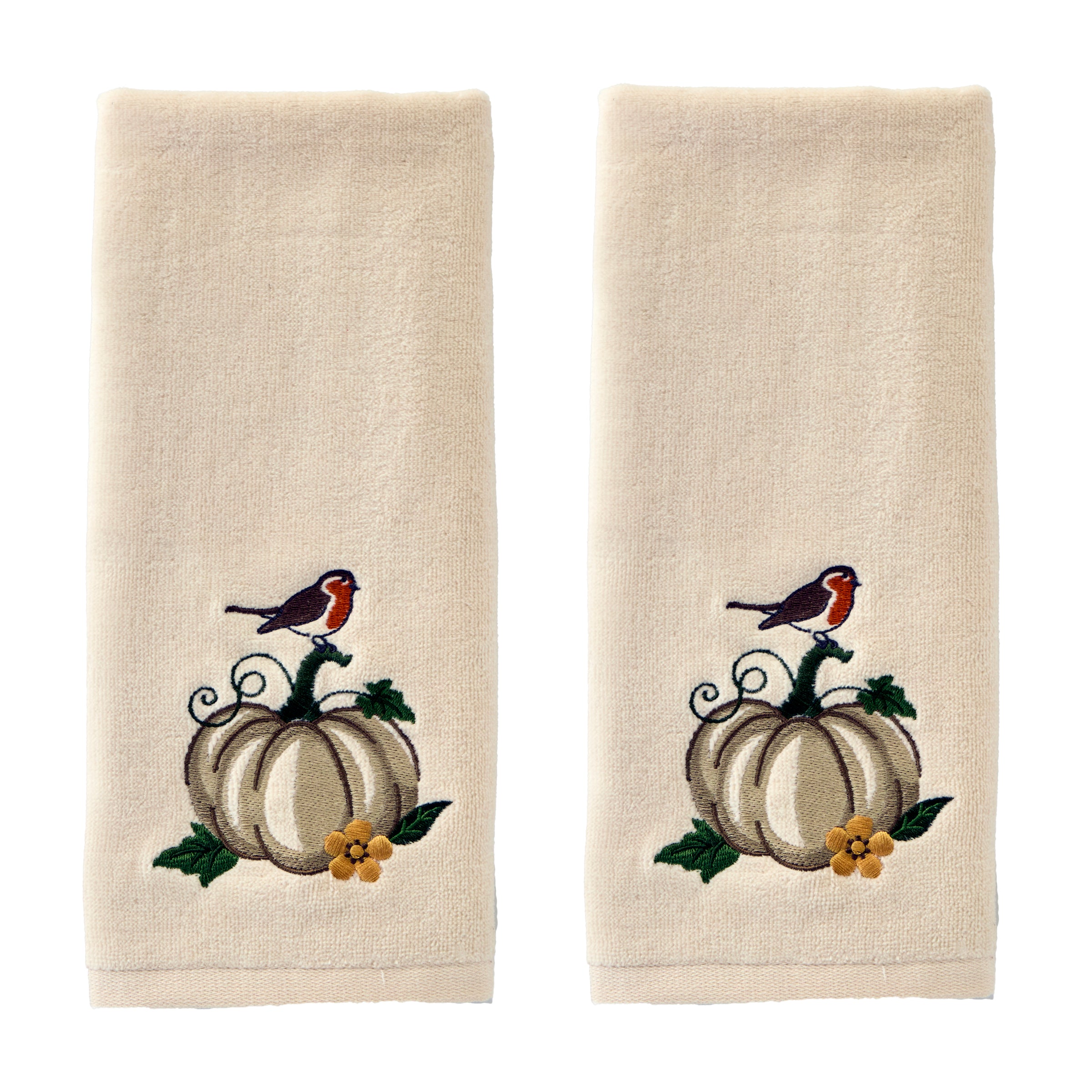 Robin On Pumpkin 2-Piece Hand Towel Set, Natural
