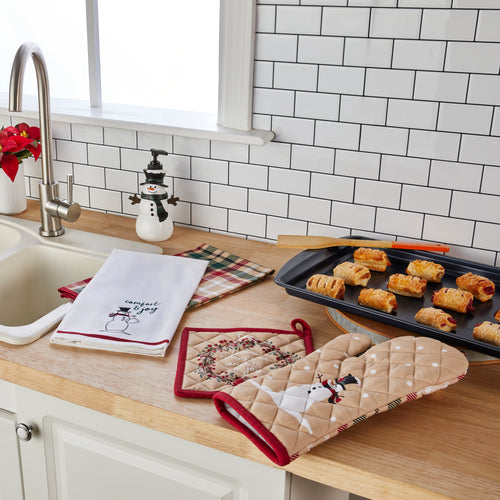 Rustic Plaid Oven Mitt & Pot Holder Set, Natural/Multi