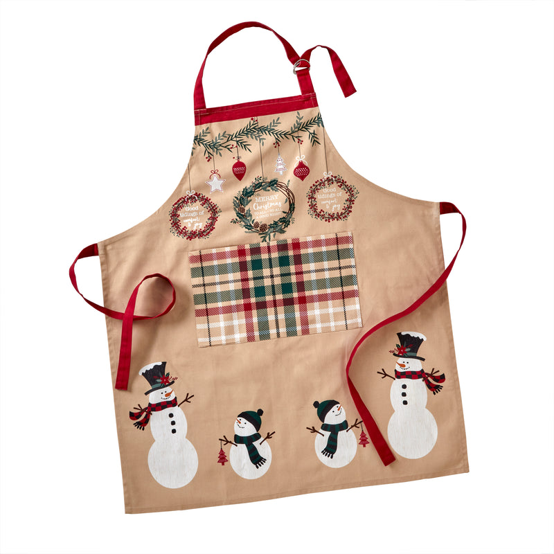 Rustic Plaid Snowman Apron, Natural/Multi