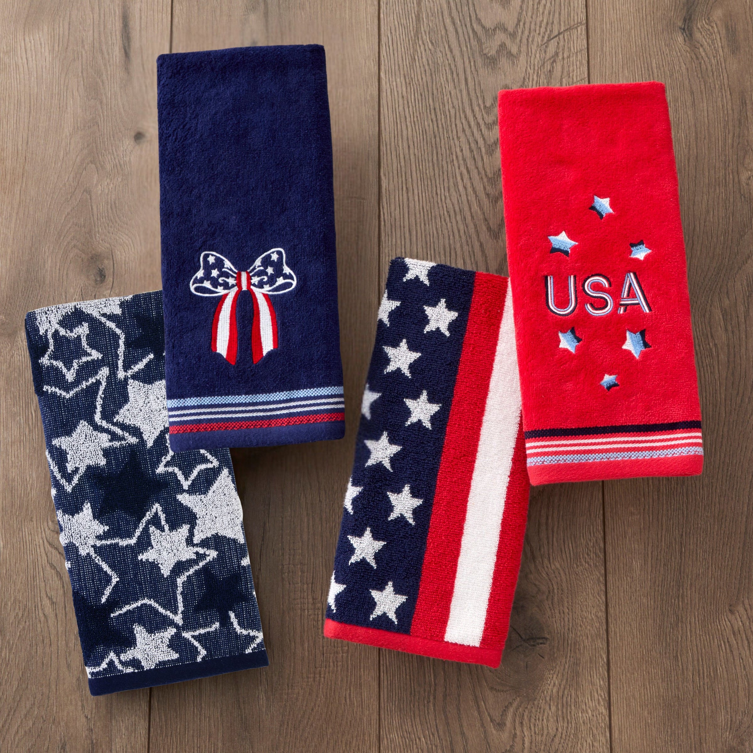 Seasonal Stars Jacquard 2-Piece Hand Towel Set, Navy
