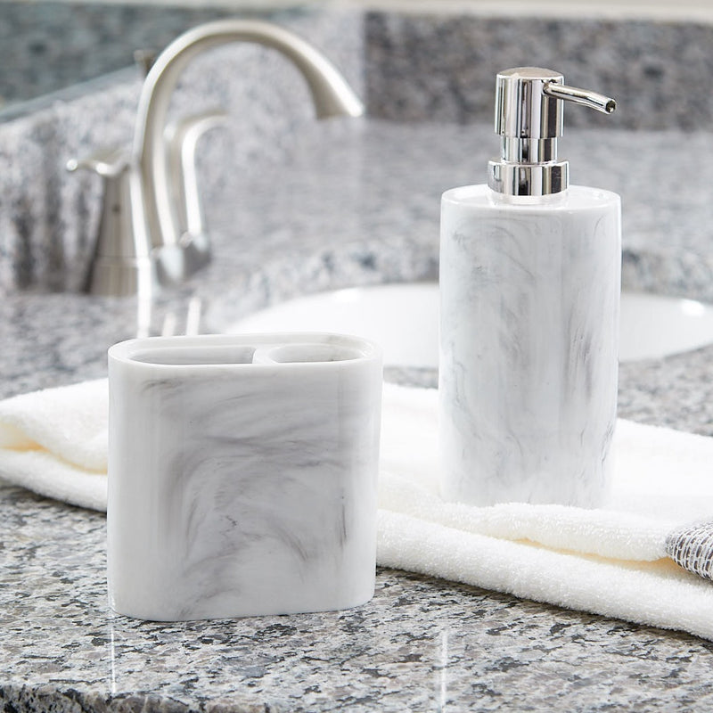 Marble Swirl Lotion/Soap Dispenser, White/Gray