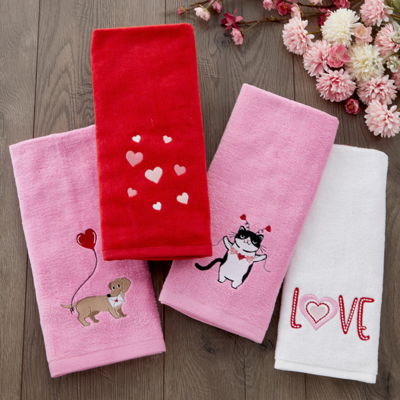 Valentine Cat 2-Piece Hand Towel Set, Pink