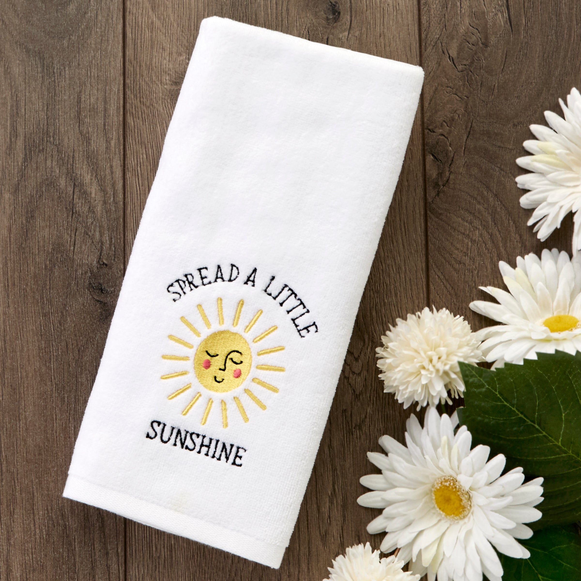 Spread Sunshine 2-Piece Hand Towel Set, White