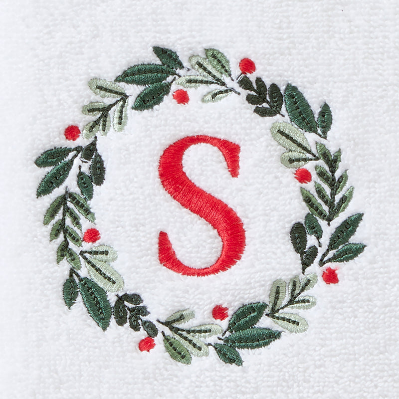 Wreath Monogram “S" 2-Piece Hand Towel Set, White