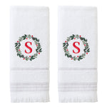 Wreath Monogram “S" 2-Piece Hand Towel Set, White