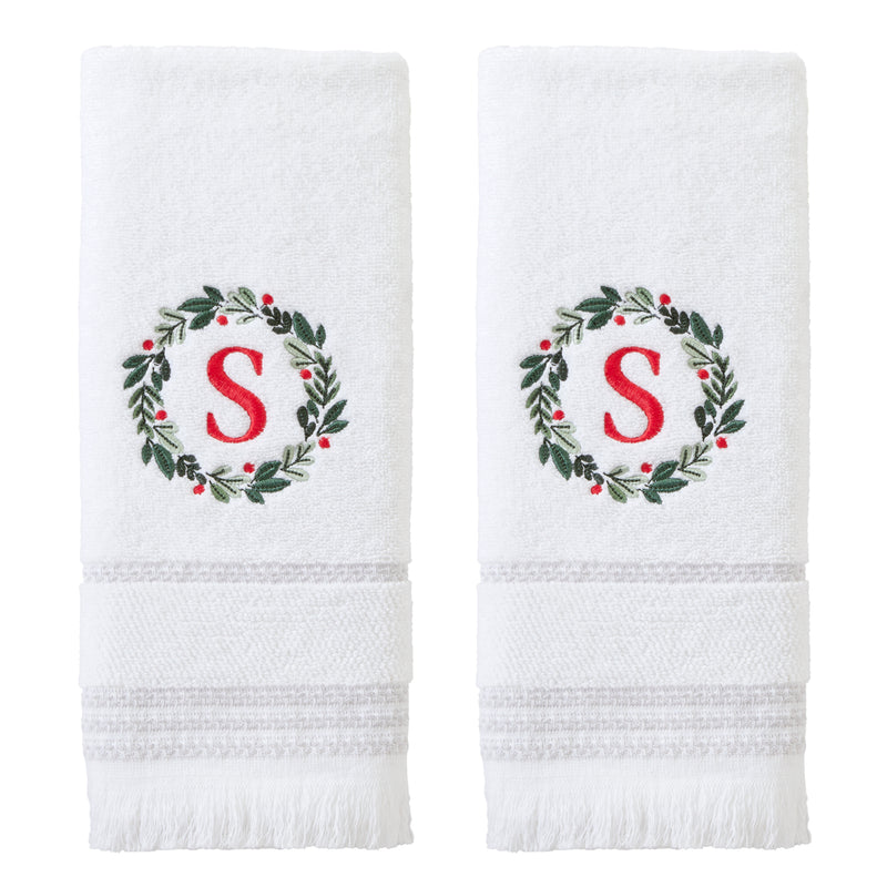 Wreath Monogram “S" 2-Piece Hand Towel Set, White