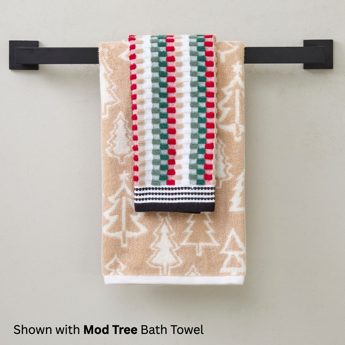 Multi Mod Stripe 2-Piece Hand Towel Set, Sage/Red Multi
