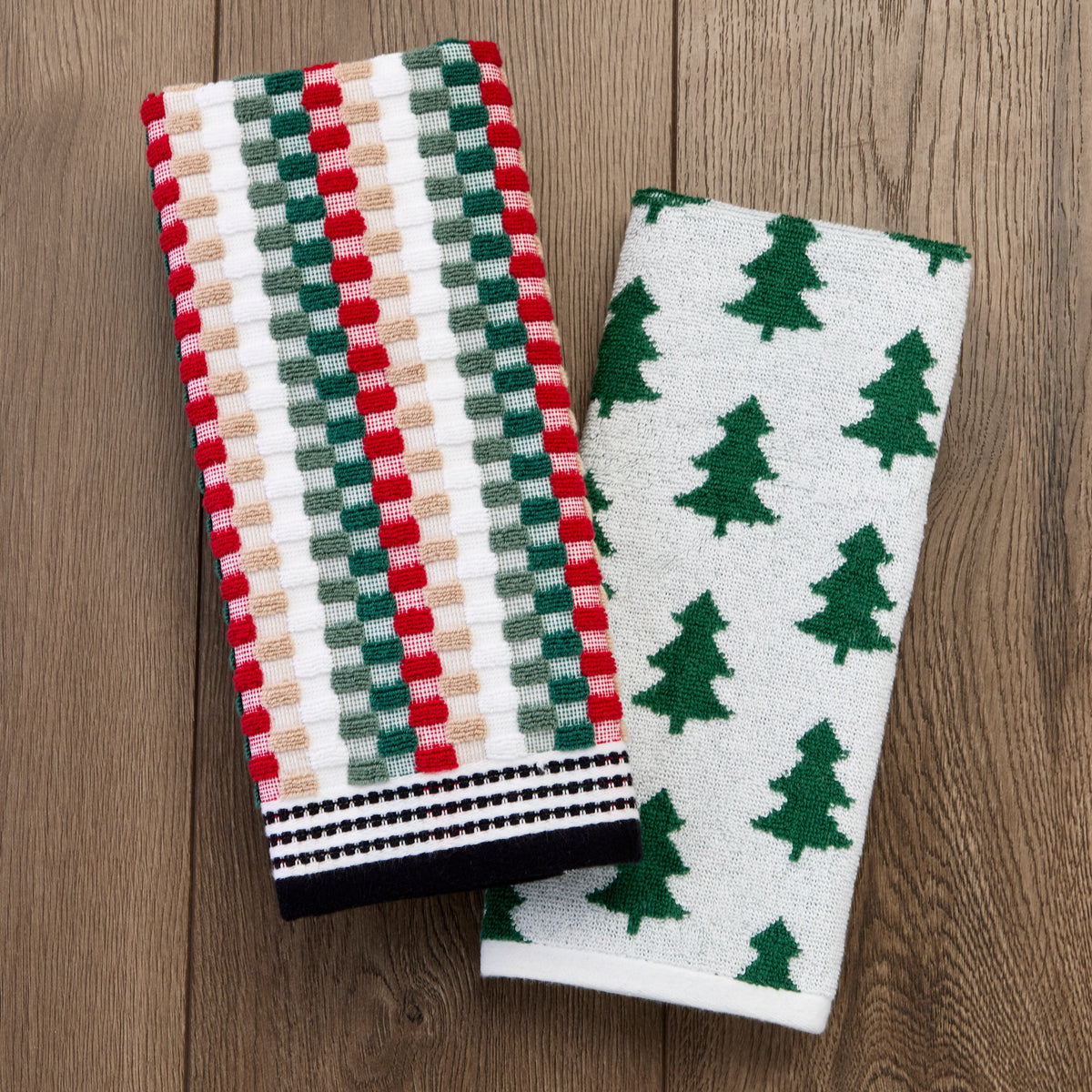 Multi Mod Stripe 2-Piece Hand Towel Set, Sage/Red Multi
