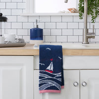 Sailboat Waves Jacquard 2-Piece Hand Towel Set, Navy