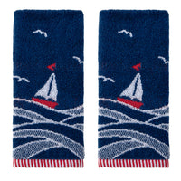 Sailboat Waves Jacquard 2-Piece Hand Towel Set, Navy