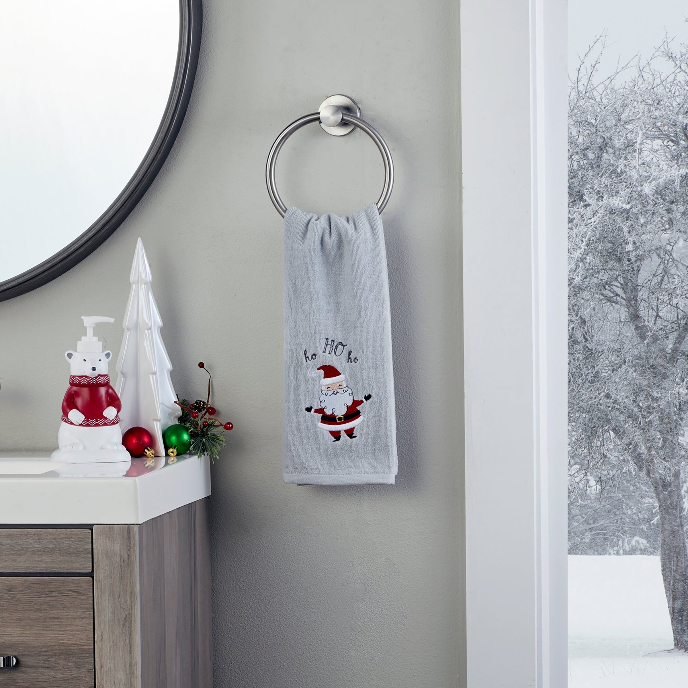 Santa 2-Piece Hand Towel Set, Gray