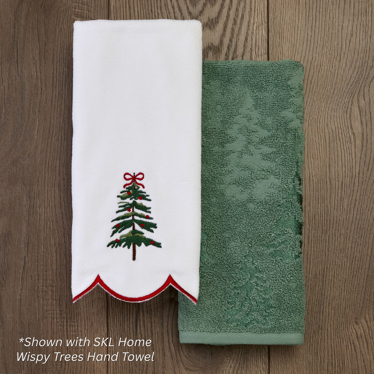 Scalloped Fancy Tree 2-Piece Hand Towel Set, White