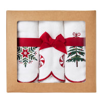 Scalloped Holiday 3-Piece Hand Towel Gift Set, White