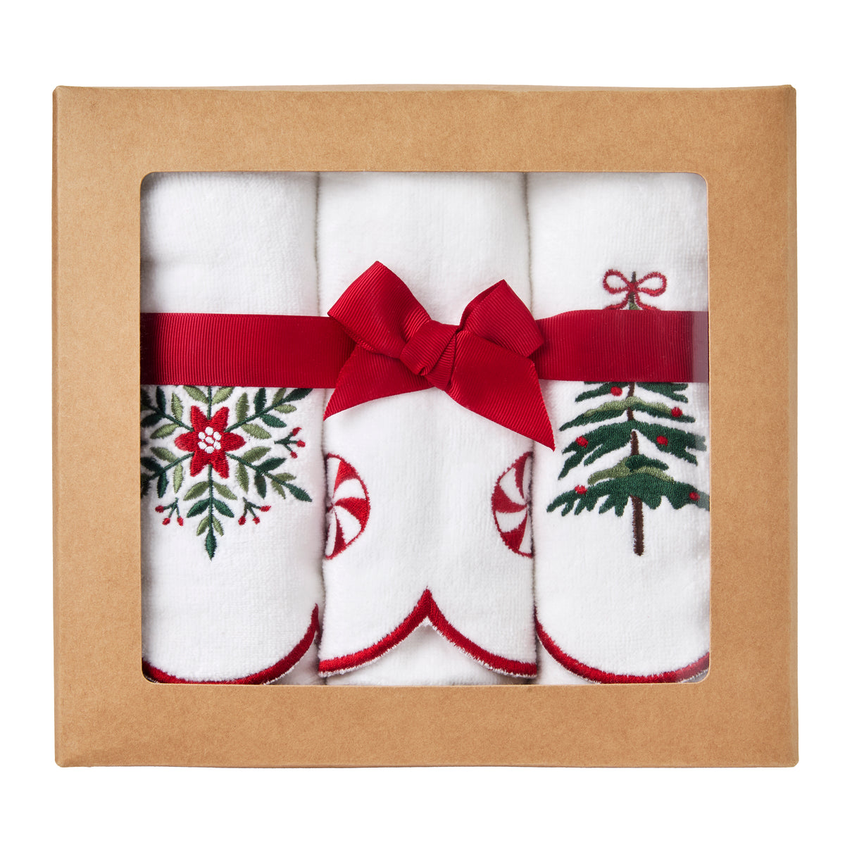 Scalloped Holiday 3-Piece Hand Towel Gift Set, White