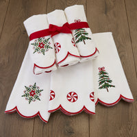 Scalloped Holiday 3-Piece Hand Towel Gift Set, White