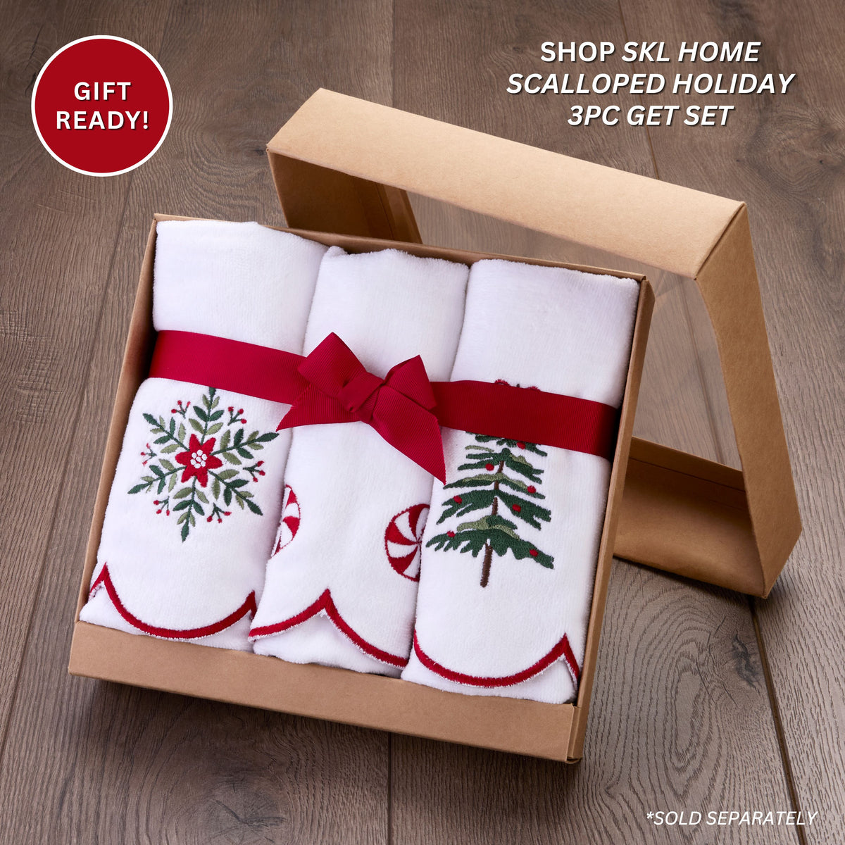 Scalloped Fancy Tree 2-Piece Hand Towel Set, White