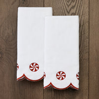 Scalloped Peppermint 2-Piece Hand Towel Set, White