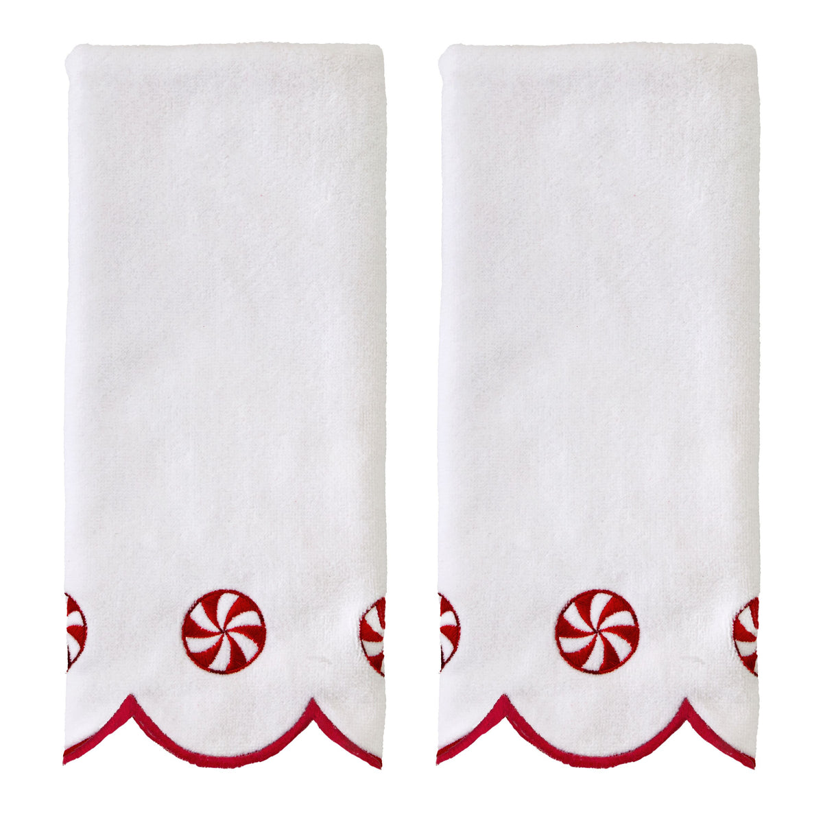 Scalloped Peppermint 2-Piece Hand Towel Set, White
