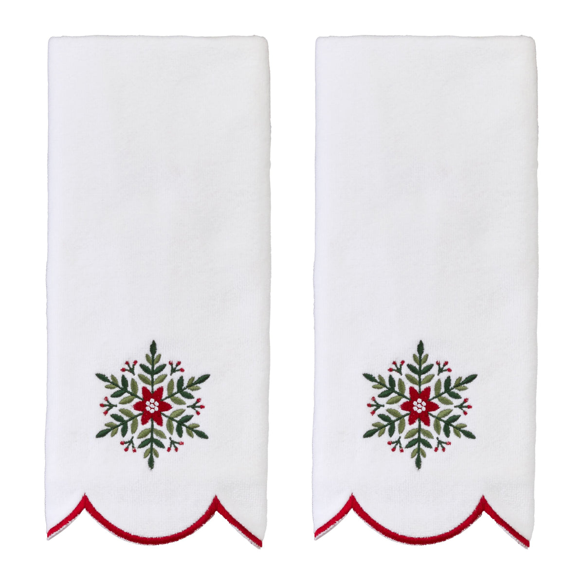 Scalloped Snowflake 2-Piece Hand Towel Set, White