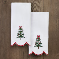 Scalloped Fancy Tree 2-Piece Hand Towel Set, White