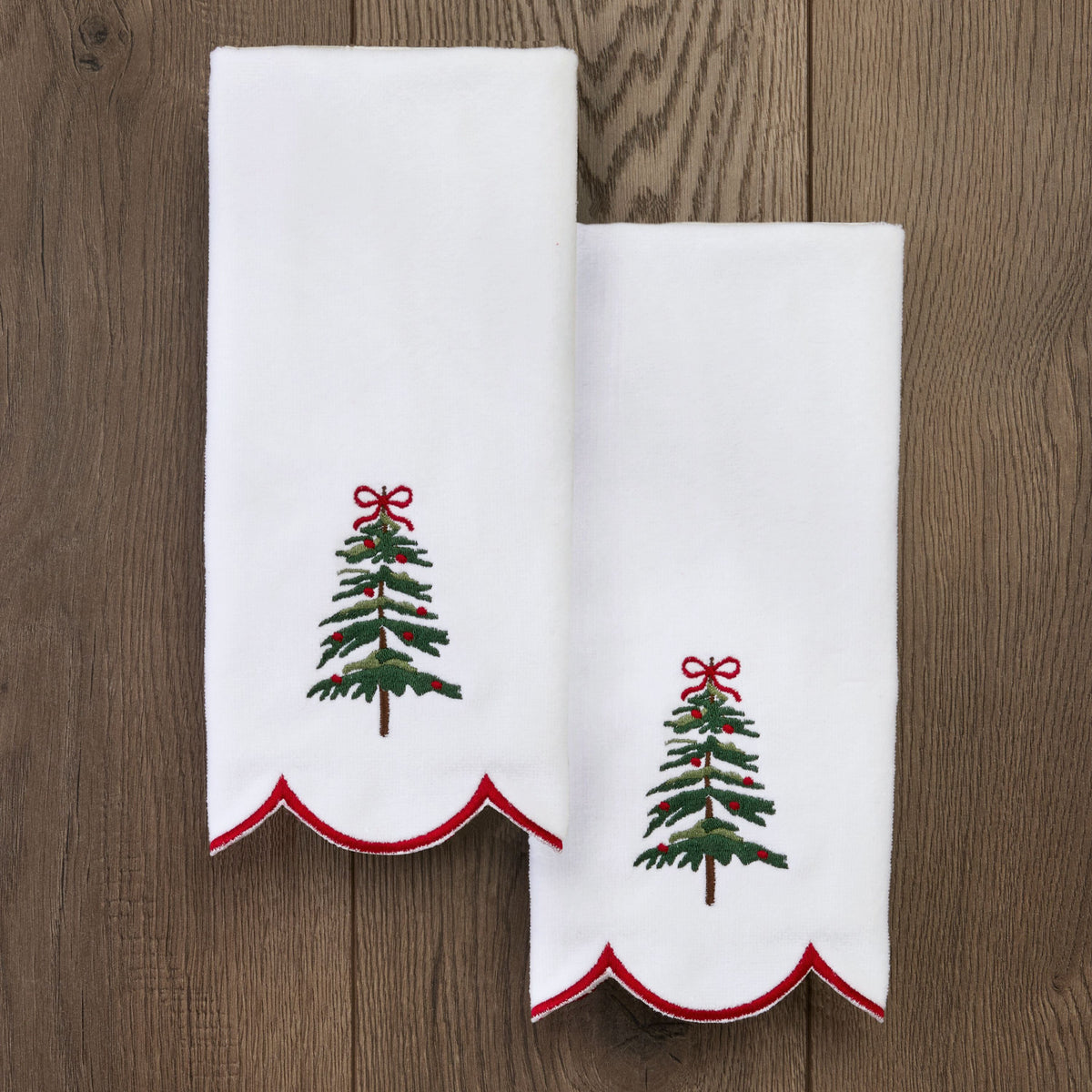 Scalloped Fancy Tree 2-Piece Hand Towel Set, White
