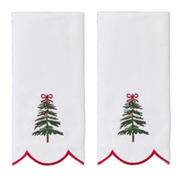 Scalloped Fancy Tree 2-Piece Hand Towel Set, White