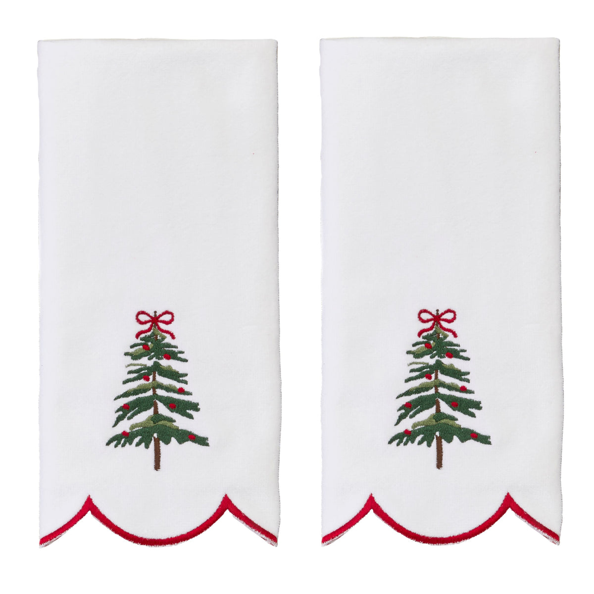 Scalloped Fancy Tree 2-Piece Hand Towel Set, White