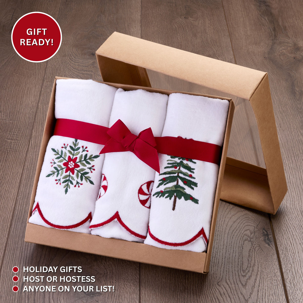 Scalloped Holiday 3-Piece Hand Towel Gift Set, White