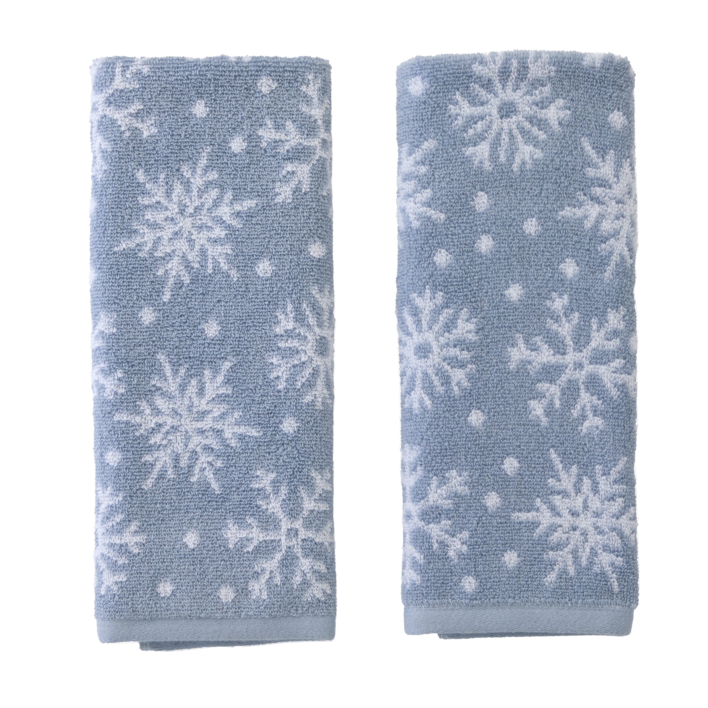 Scattered Snowflakes Jacquard 2-Piece Hand Towel Set, Blue