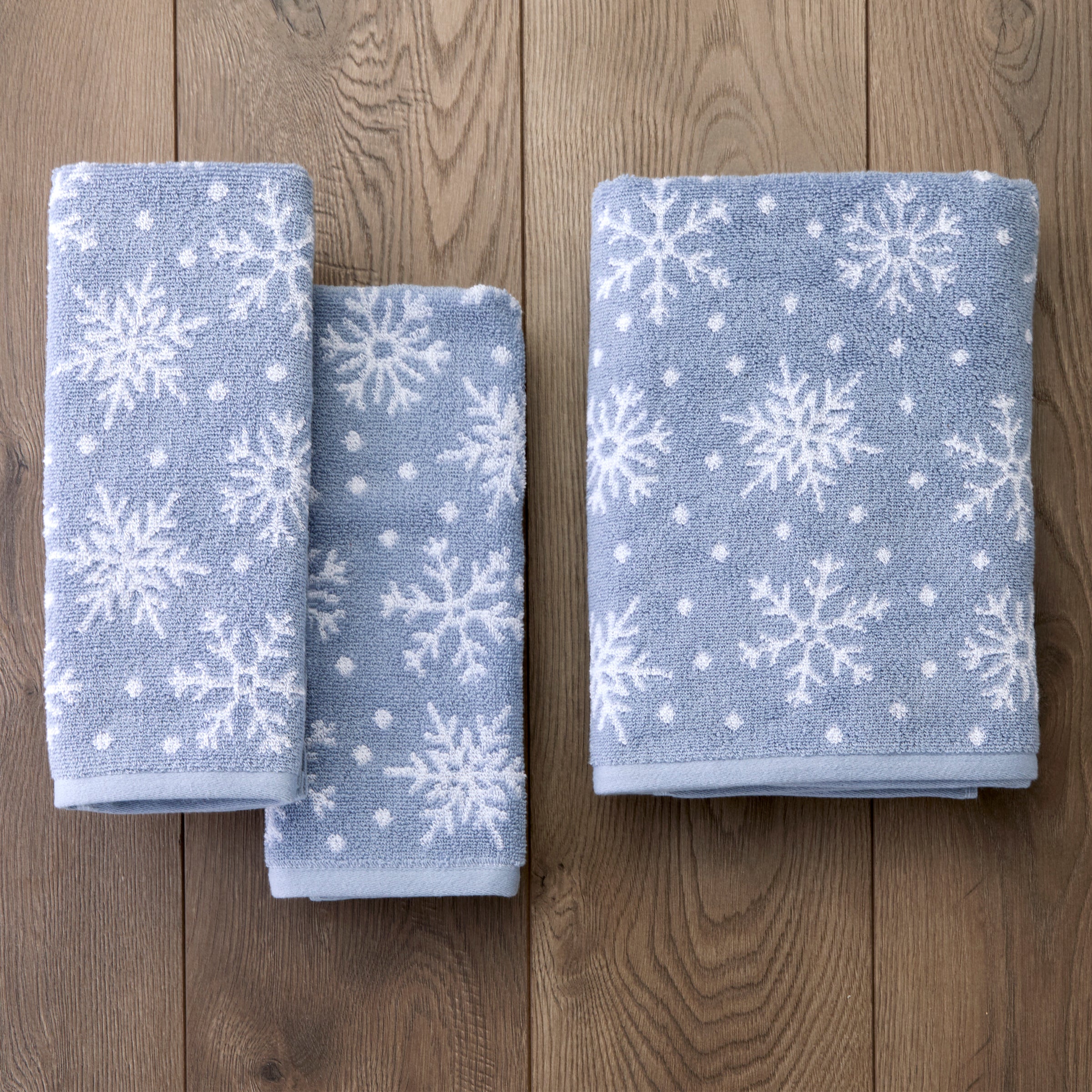 Scattered Snowflakes Jacquard 2-Piece Hand Towel Set, Blue